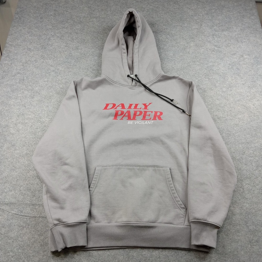 Daily Paper Hoodie Mens XL Gray Be‎ Vigilant Graphic Fleece Pullover Sweatshirt